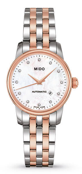 Mido Baroncelli III Automatic Mother of Pearl White Dial Two Tone Steel Strap Watch For Women - M7600.9.69.1