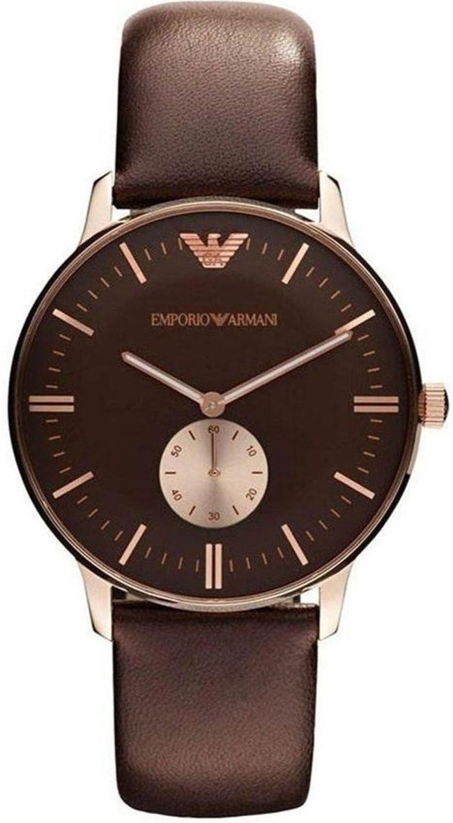 Emporio Armani Classic Brown Dial Brown Leather Strap Watch For Men - AR0383