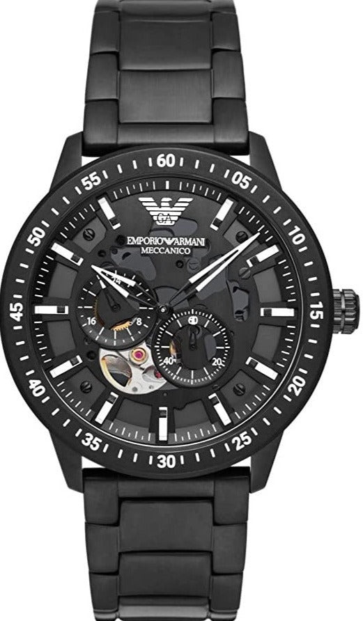 Emporio Armani Meccanico Automatic Black Dial Black Steel Strap Watch For Men - AR60054