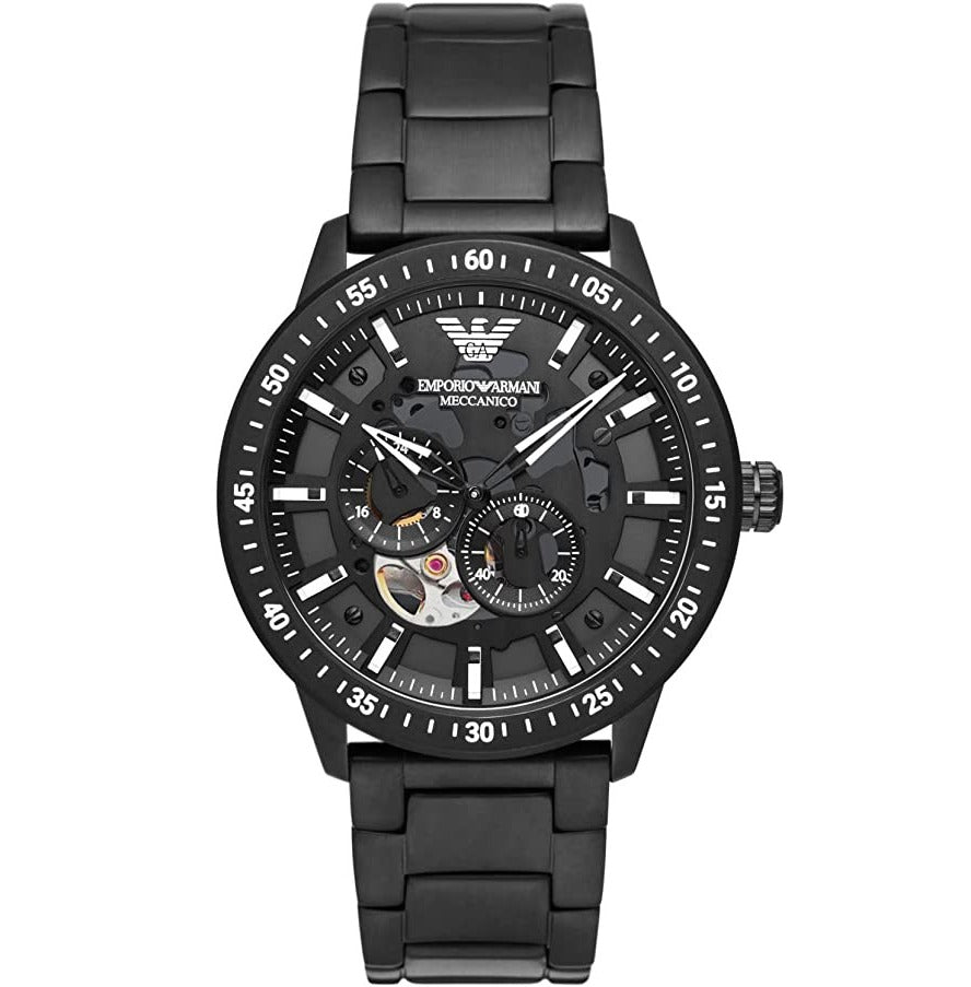 Emporio Armani Meccanico Automatic Black Dial Black Steel Strap Watch For Men - AR60054