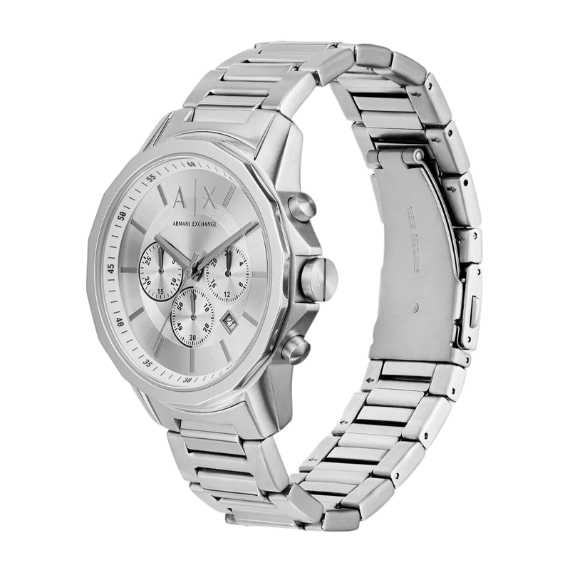 Armani Exchange Outerbanks Chronograph Silver Dial Silver Steel Strap Watch For Men - AX7141