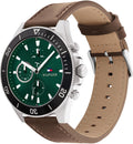 Tommy Hilfiger Larson Chronograph Green Dial Brown Leather Strap Watch For Men - 1791983