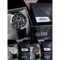 Guess Exec Chronograph Quartz Black Dial Black Leather Strap Watch for Men - W0076G1