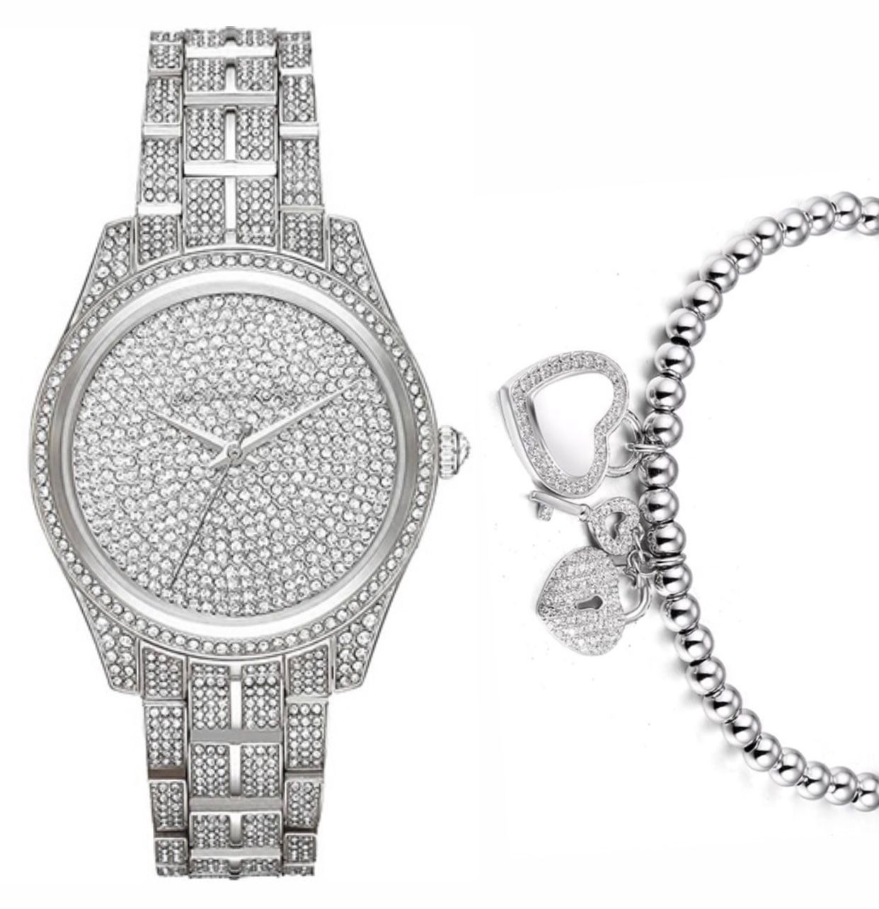 Michael Kors Lauryn Analog Crystals Silver Dial Silver Steel Strap Watch For Women - MK3717