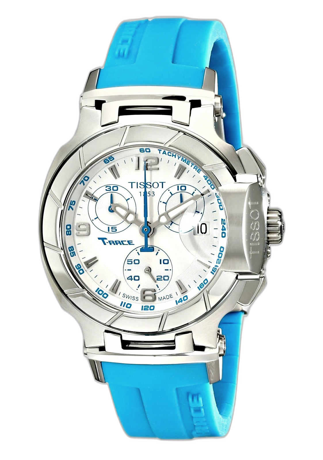 Tissot T Race Chronograph White Dial Blue Rubber Strap Watch for Women - T048.217.17.017.02