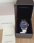 Emporio Armani Diver Quartz Blue Dial Silver Steel Strap Watch For Men - AR11339