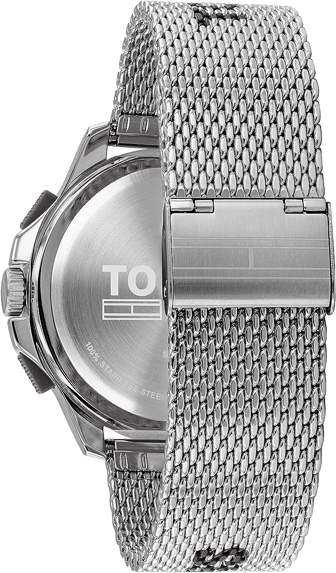 Tommy Hilfiger Digital Black Dial Silver Mesh Bracelet Watch For Men - 1791765