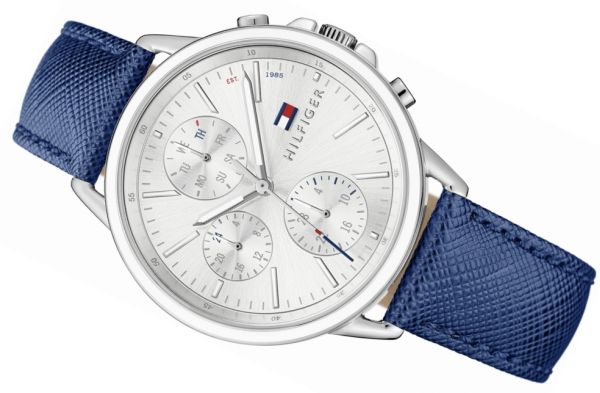 Tommy Hilfiger Carly Silver Dial Blue Leather Strap Watch for Women - 1781791