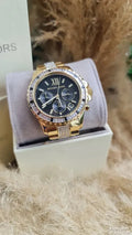 Michael Kors Everest Chronograph Black Dial Gold Steel Strap Watch For Women - MK5828