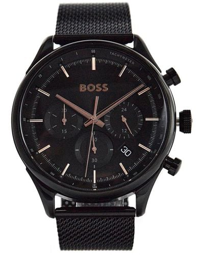 Hugo Boss Gregor Chronograph Black Dial Black Mesh Bracelet Watch For Men - 1514065