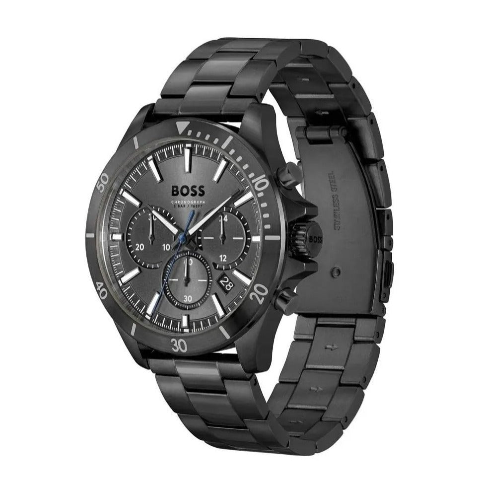 Hugo Boss Troper Chronograph Grey Dial Grey Steel Strap Watch For Men - 1514058