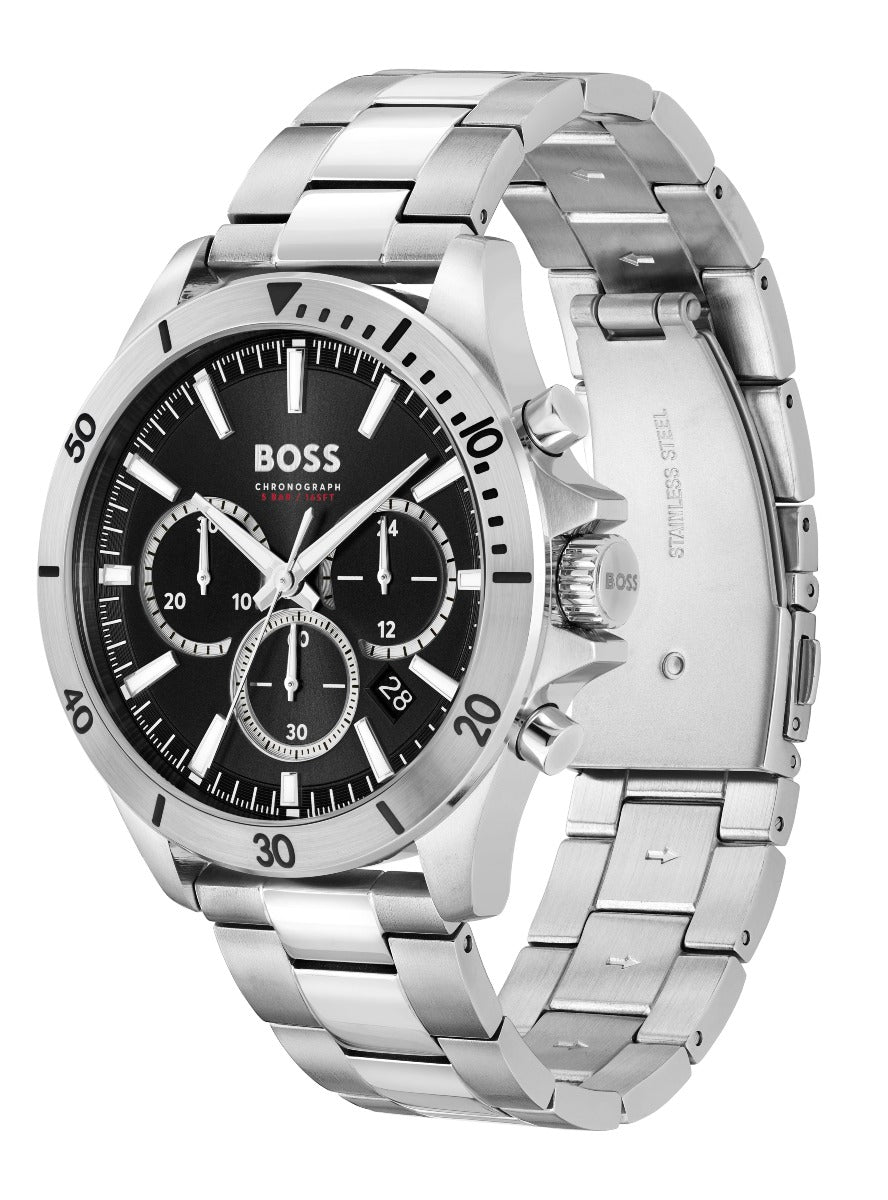 Hugo Boss Troper Chronograph Blue Dial Silver Steel Strap Watch For Men - 1514057