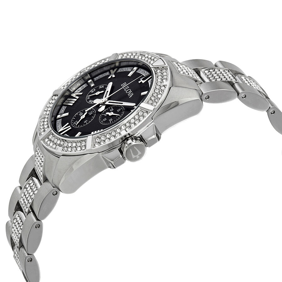 Bulova Crystal Collection Chronograph Black Dial Two Tone Steel Strap Watch for Men - 96C126