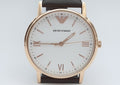 Emporio Armani Dress Quartz White Dial Brown Leather Strap Watch For Men - AR11011