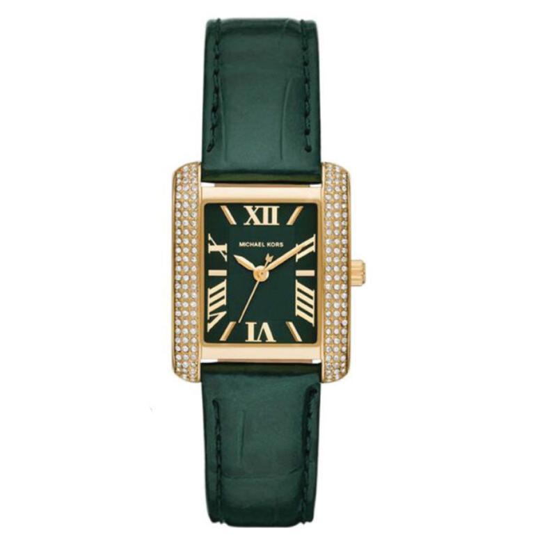 Michael Kors Emery Quartz Diamonds Green Dial Green Leather Strap Watch For Women - MK4697