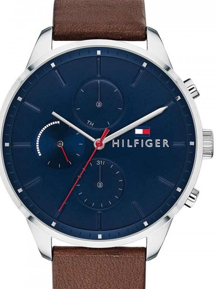 Tommy Hilfiger Chase Chronograph Grey Dial Brown Leather Strap Watch For Men - 1791487