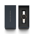 Daniel Wellington Classic Petite Dover Black Dial White NATO Strap Watch For Women - DW001000314