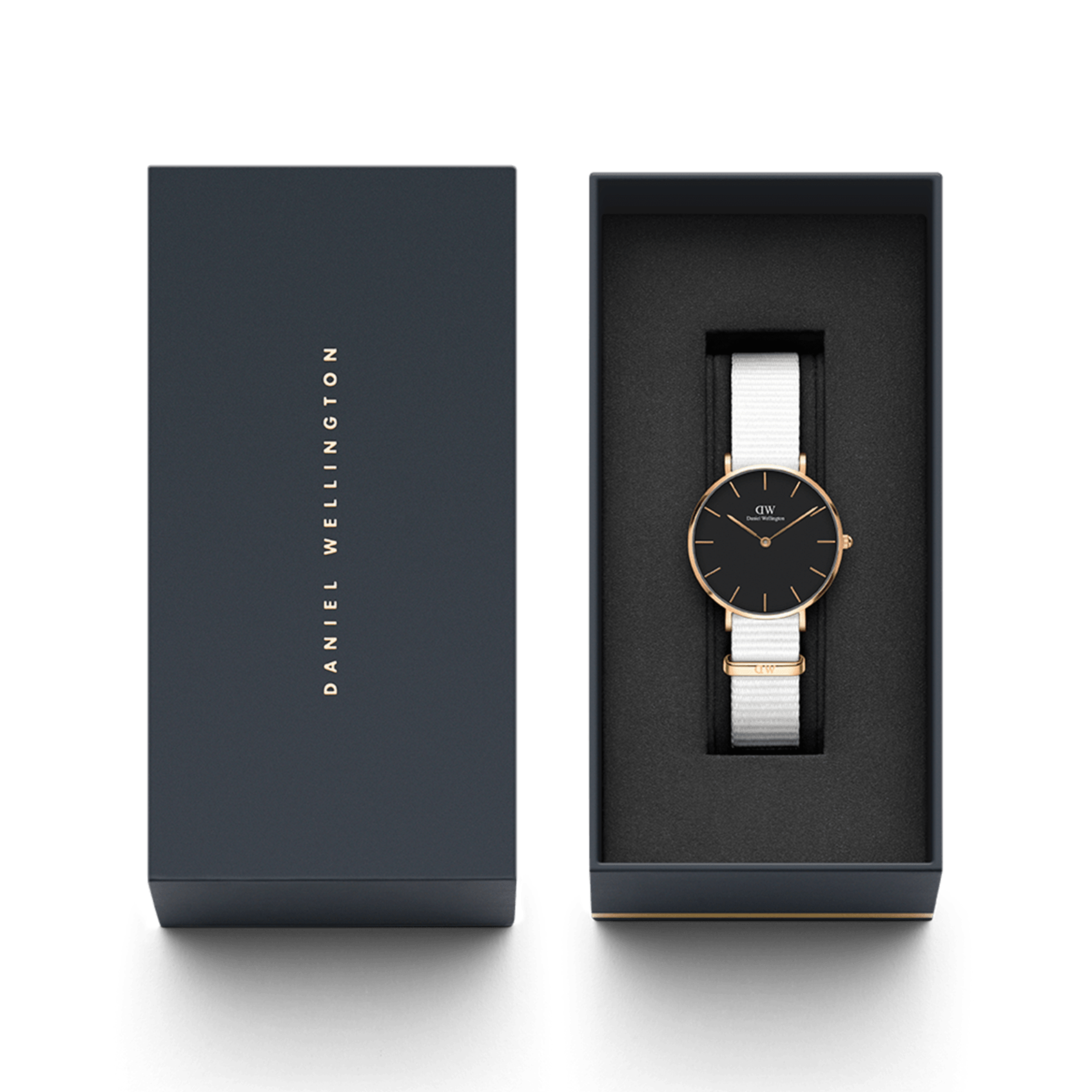 Daniel Wellington Classic Petite Dover Black Dial White NATO Strap Watch For Women - DW001000314