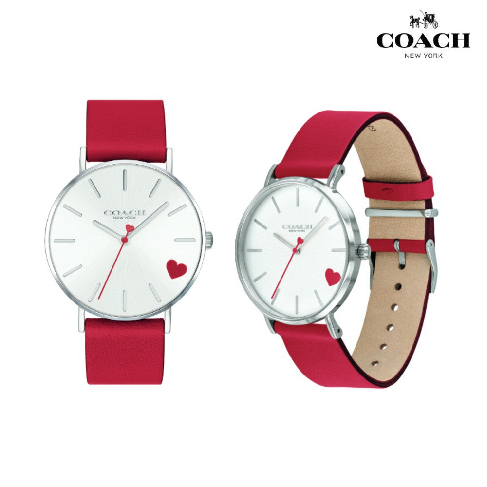 Coach Perry White Dial Red Leather Strap Watch for Women - 14503515