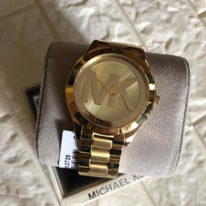 Michael Kors Slim Runway Analog Quartz Gold Dial Gold Steel Strap Watch For Women - MK3739