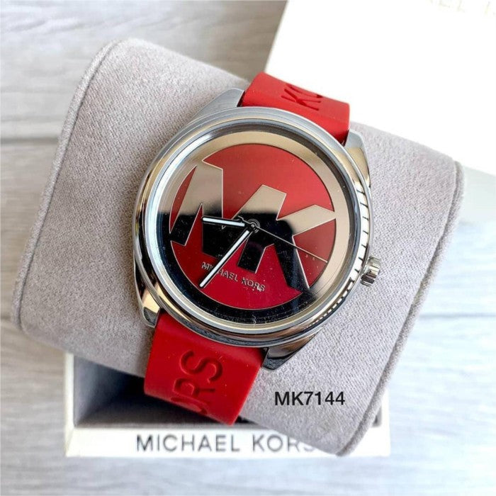 Michael Kors Janelle Three Hand Red Dial Red Rubber Strap Watch For Women - MK7144