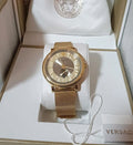 Versace V Circle Quartz Gold Dial Gold Mesh Bracelet Watch For Men - VBQ070017