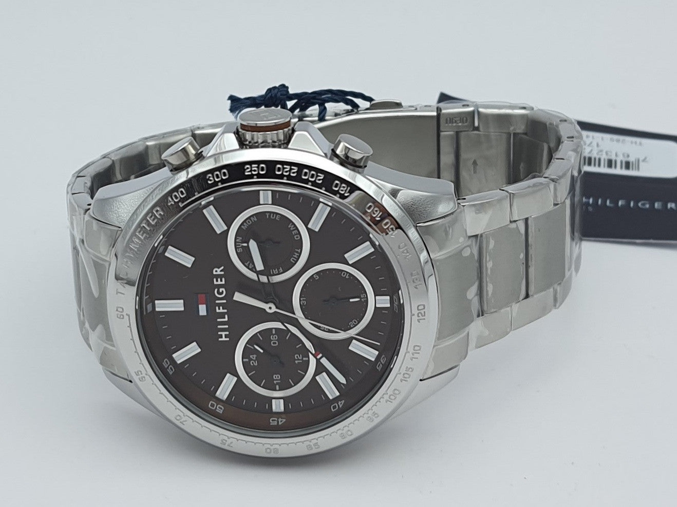 Tommy Hilfiger Hudson Chronograph Quartz Brown Dial Silver Steel Strap Watch For Men - 1791229