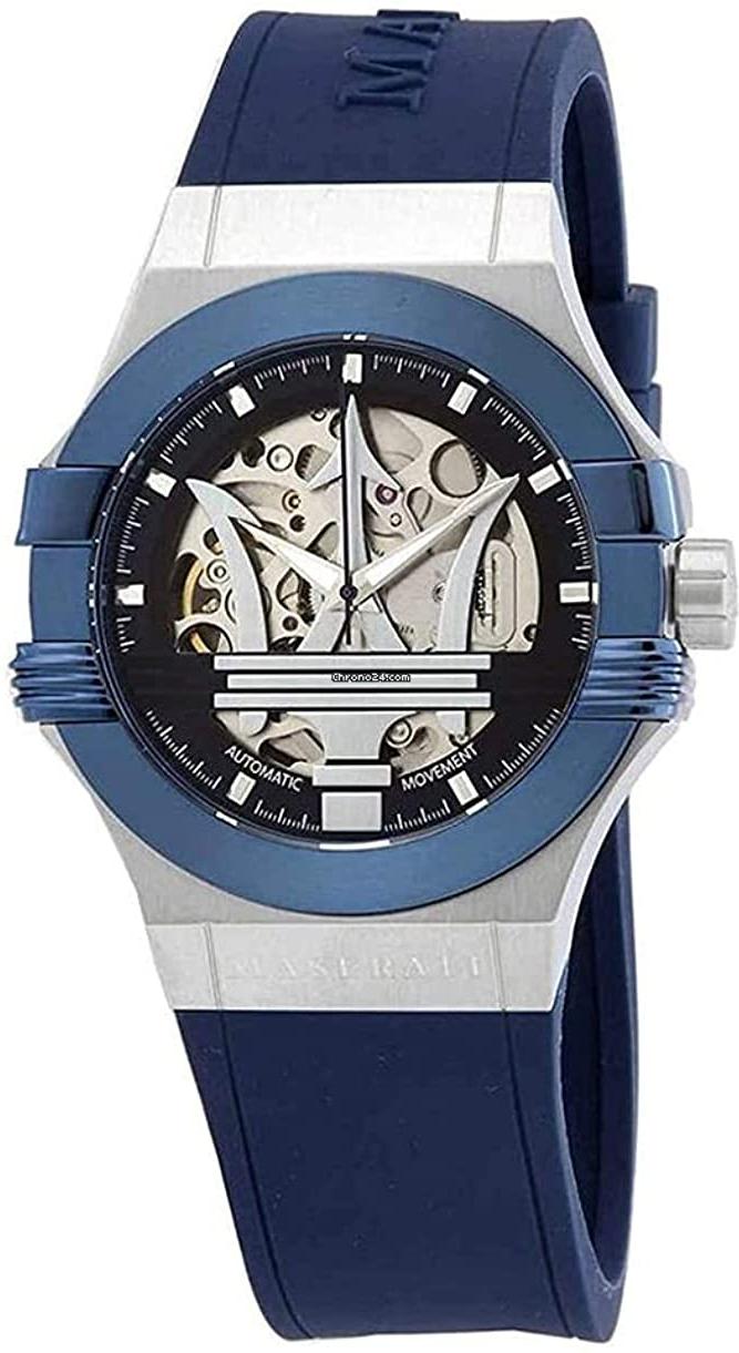 Maserati Potenza Automatic Skeleton Dial Blue Rubber Strap Watch For Men - R8821108035