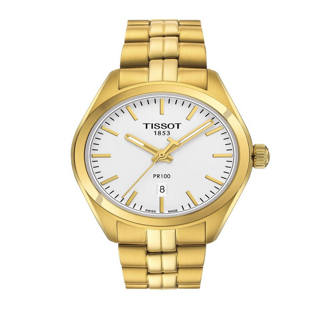 Tissot T Classic PR 100 Lady White Dial Gold Steel Strap Watch for Women - T101.210.33.031.00