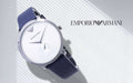 Emporio Armani Modern Slim Analog Silver Dial Blue Leather Strap Watch For Men - AR11214