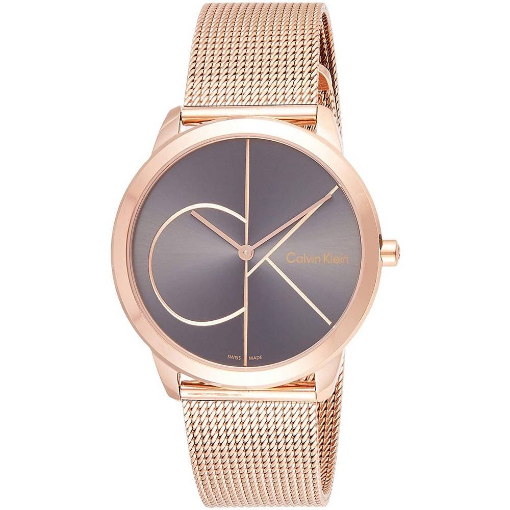 Calvin Klein Minimal Black Dial Rose Gold Mesh Bracelet Watch for Men - K3M21621