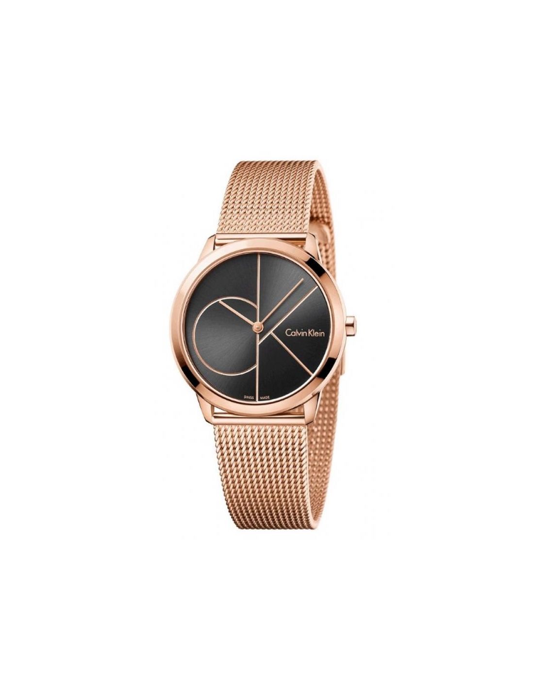 Calvin Klein Minimal Black Dial Rose Gold Mesh Bracelet Watch for Men - K3M22621