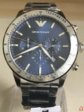 Emporio Armani Mario Chronograph Blue Dial Silver Steel Strap Watch For Men - AR11306