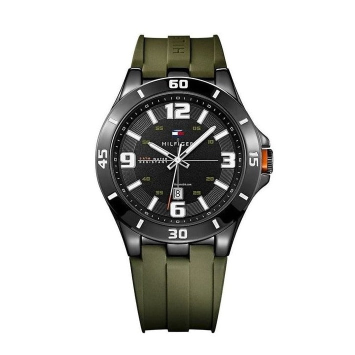 Tommy Hilfiger Drew Black Dial Green Rubber Strap Watch for Men - 1791065