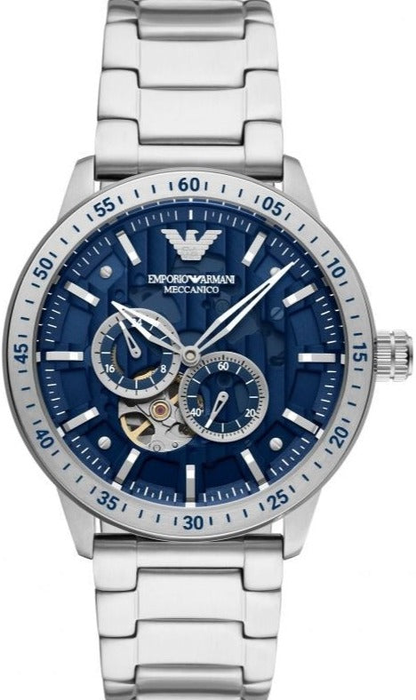 Emporio Armani Mario Chronograph Automatic Blue Dial Silver Steel Strap Watch For Men - AR60052