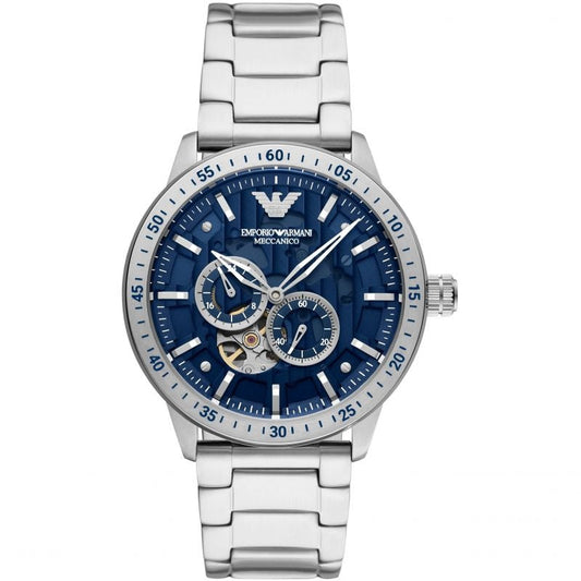 Emporio Armani Mario Chronograph Automatic Blue Dial Silver Steel Strap Watch For Men - AR60052