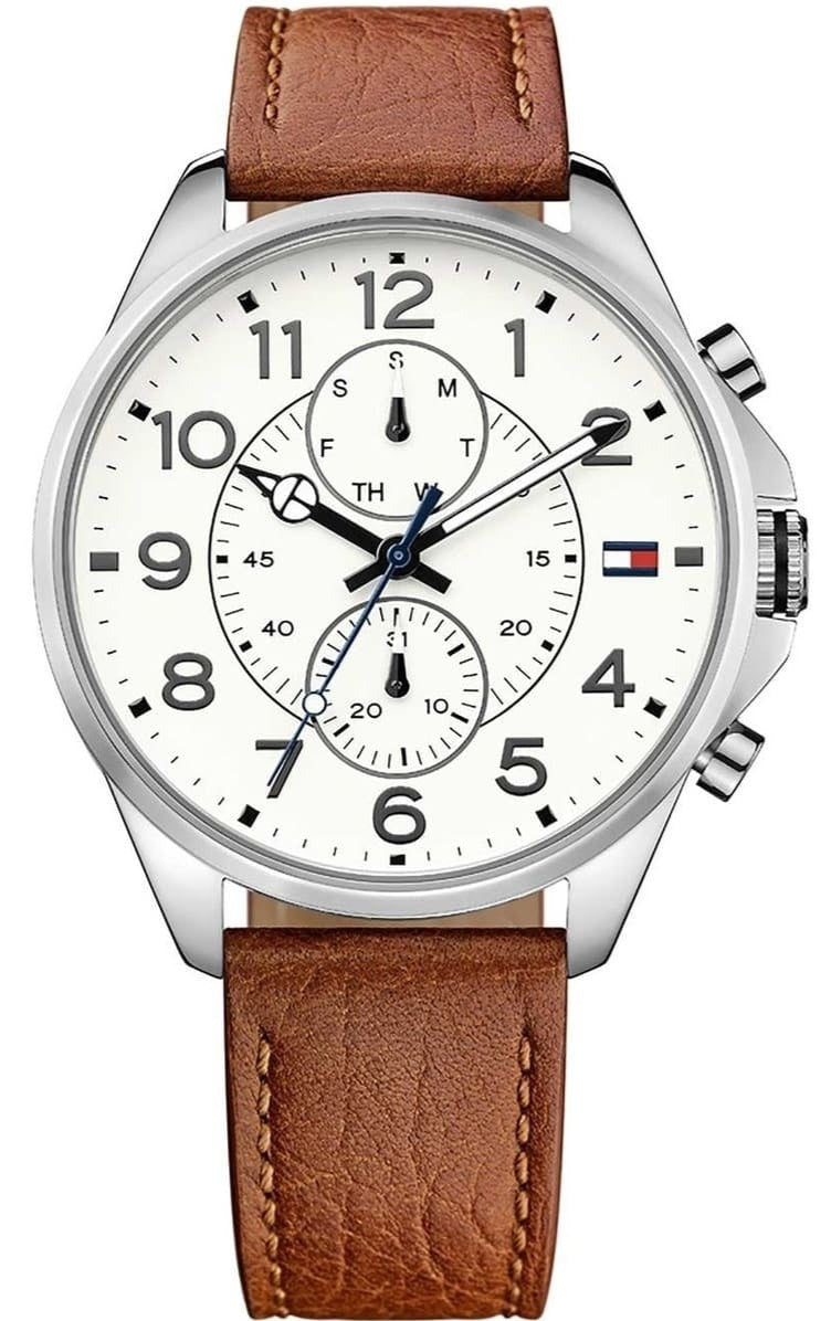 Tommy Hilfiger Dean Quartz Multifunction White Dial Brown Leather Strap Watch for Men - 1791274