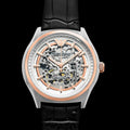 Emporio Armani Zeta Skeleton Automatic Silver Dial Black Leather Strap Watch For Men - AR60018