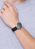 Emporio Armani Modern Slim Quartz Grey Dial Black Leather Strap Watch For Men - AR11162