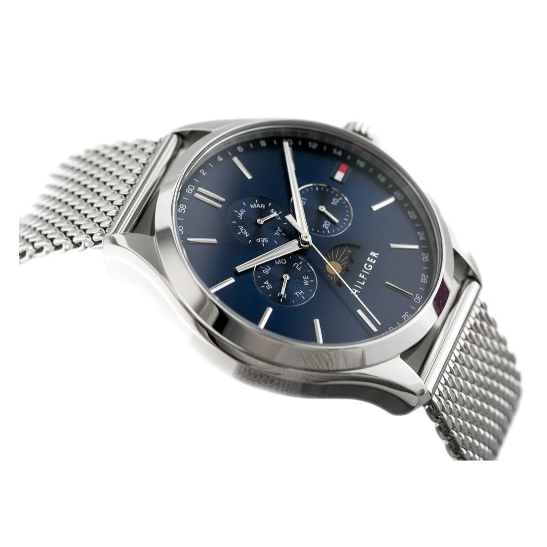 Tommy Hilfiger Oliver Quartz Blue Dial Silver Mesh Bracelet Watch for Men - 1791302