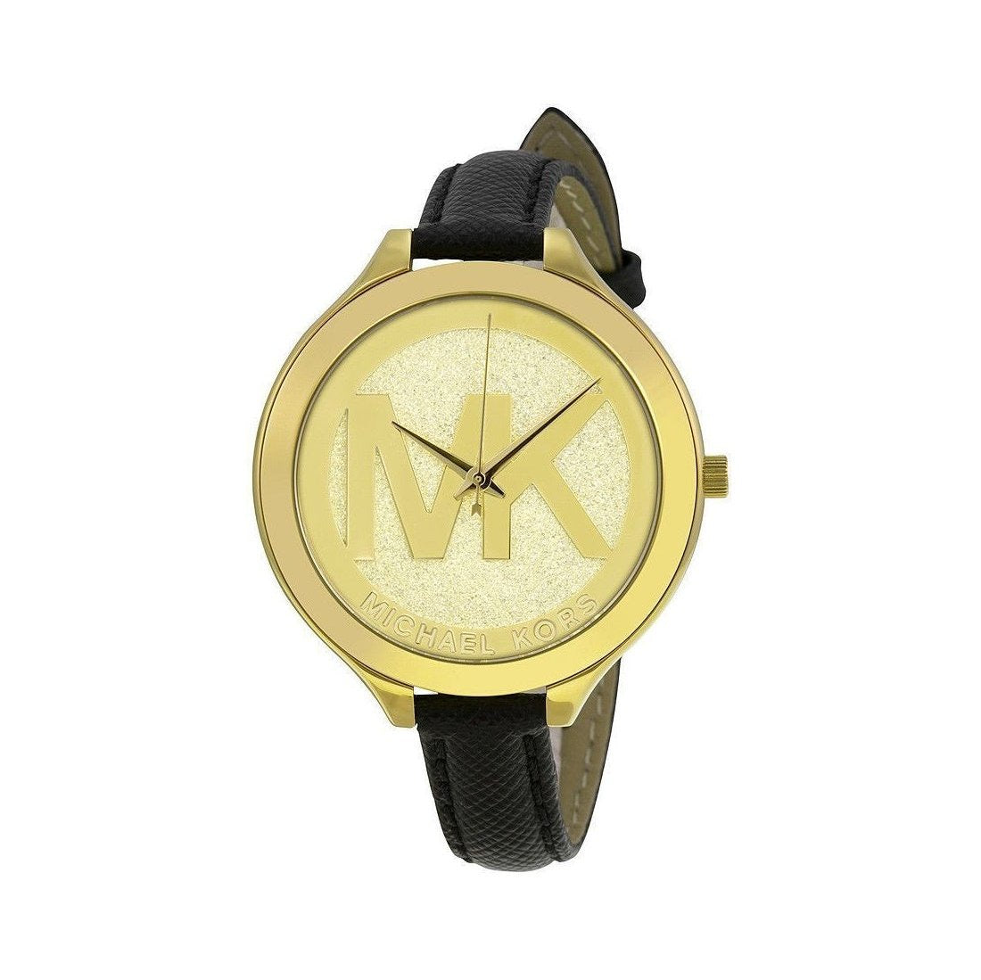 Michael Kors Slim Runway Quartz Gold Dial Black Leather Strap Watch For Women - MK2392