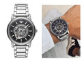 Emporio Armani Meccanico Automatic Skeleton Black Dial Silver Steel Strap Watch For Men - AR60021