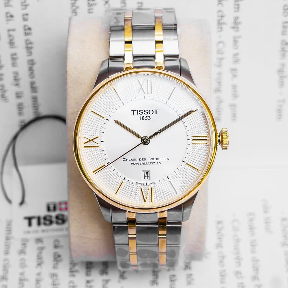 Tissot Chemin des Tourelles Powermatic 80 Silver Dial Two Tone Steel Strap Watch for Men - T099.407.22.038.02