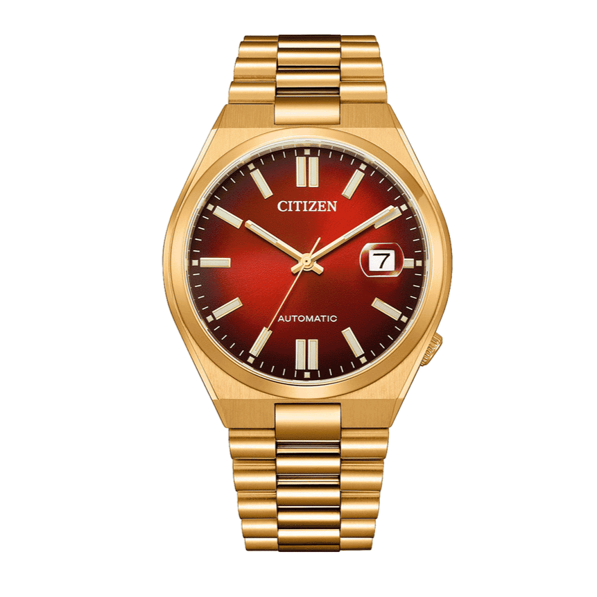 Citizen Tsuyosa Automatic Red Dial Gold Steel Strap Watch For Men - NJ0153-82X