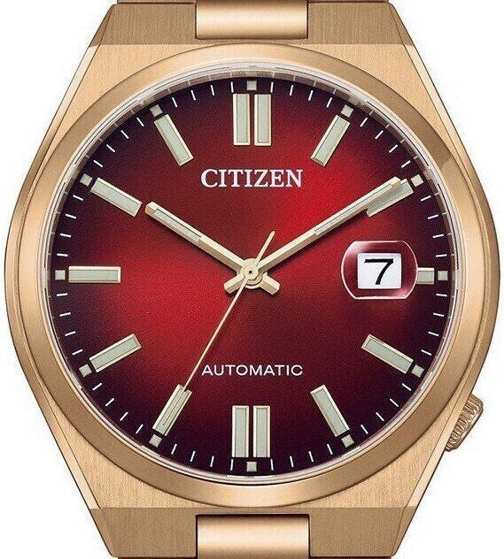 Citizen Tsuyosa Automatic Red Dial Gold Steel Strap Watch For Men - NJ0153-82X