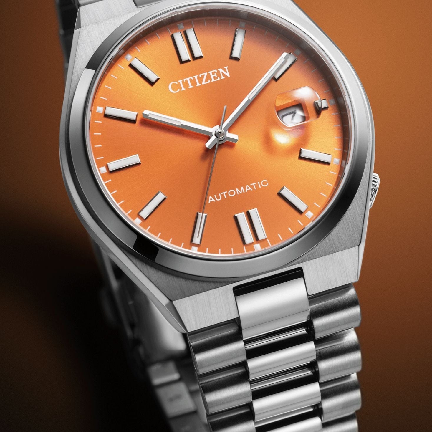 Citizen Tsuyosa Automatic Orange Dial Silver Steel Strap Watch For Men - NJ0151-88Z