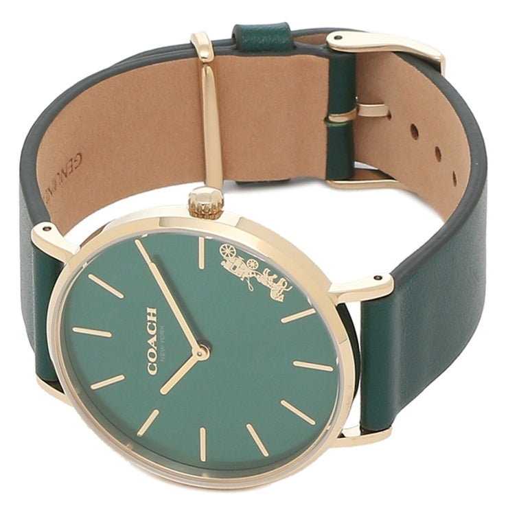 Coach Perry Green Dial Green Leather Strap Watch for Women - 14503383-C