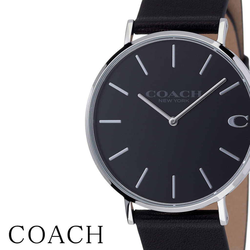 Coach Charles Black Dial Black Leather Strap Watch for Men - 14602149