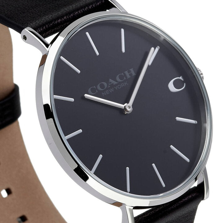 Coach Charles Black Dial Black Leather Strap Watch for Men - 14602149