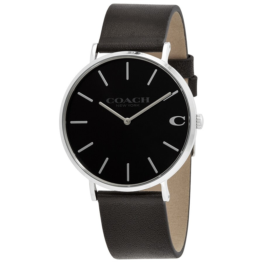 Coach Charles Black Dial Black Leather Strap Watch for Men - 14602149